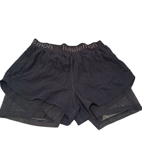Lululemon High-Rise Training Shorts Logo Waistband Graphite Gray Womens 12 Gym - Picture 4 of 8